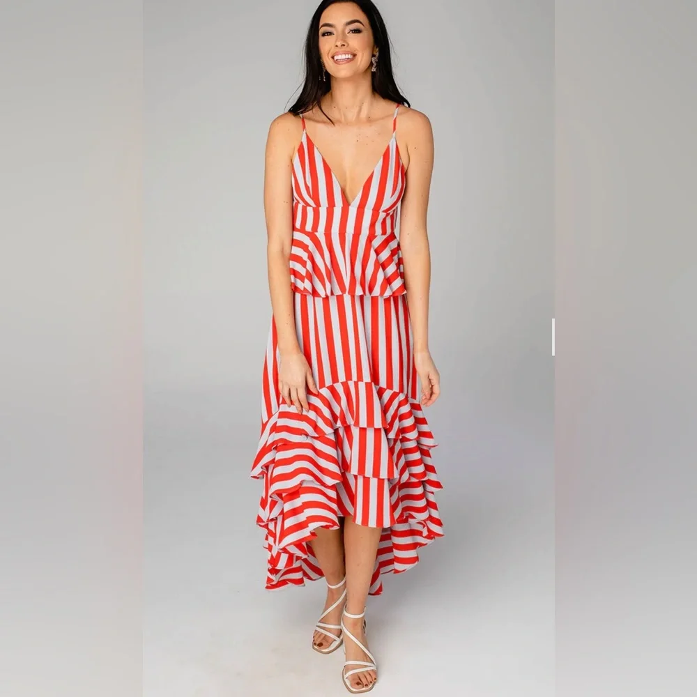 Buddy Love Georgia Ruffled Tiered Sleeveless High-Low Dress-Nautical - Picture 6 of 8